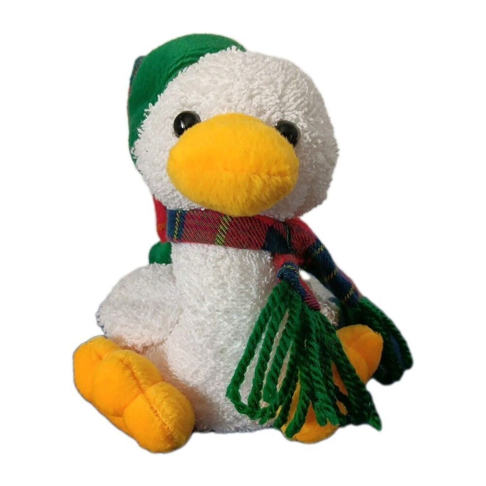 Aurora People Pals Plush Baby Duck Terry Cloth Plaid Scarf Hat Holiday Plush 92